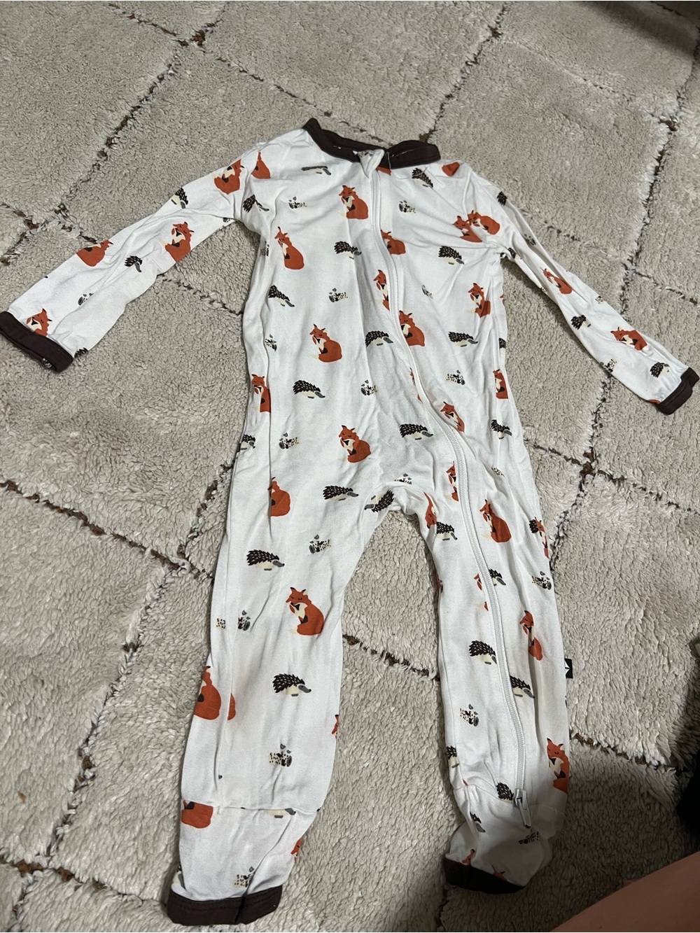 Kyte BABY White Footie Pajamas with Orange Fox Print